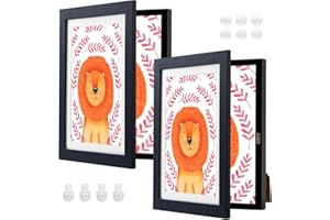 ABCHIOPQ 2 Pack Black Kids Art Frame, 8.5x11 Front Opening Wood Kid Artwork Frames Changeable, Wall-mounted or Standing Children Art Frame with Mat, Holds 150 Pcs, Drawing Display Storage Frames