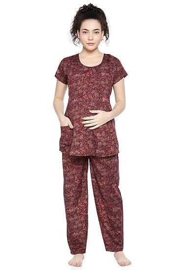 Womens Maternity Nightsuit Set with Feeding Option