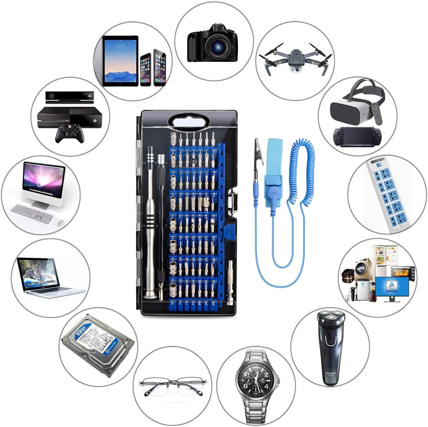 GANGZHIBAO Precision Screwdriver Set,61 in 1 with 56 Bits Screwdriver Kit, Magnetic Driver Electronics Repair Tool Kit for iPhone, Macbook, PS4,Computer, PC, Game,Phone with Anti-Static Wrist Strap: Electronics