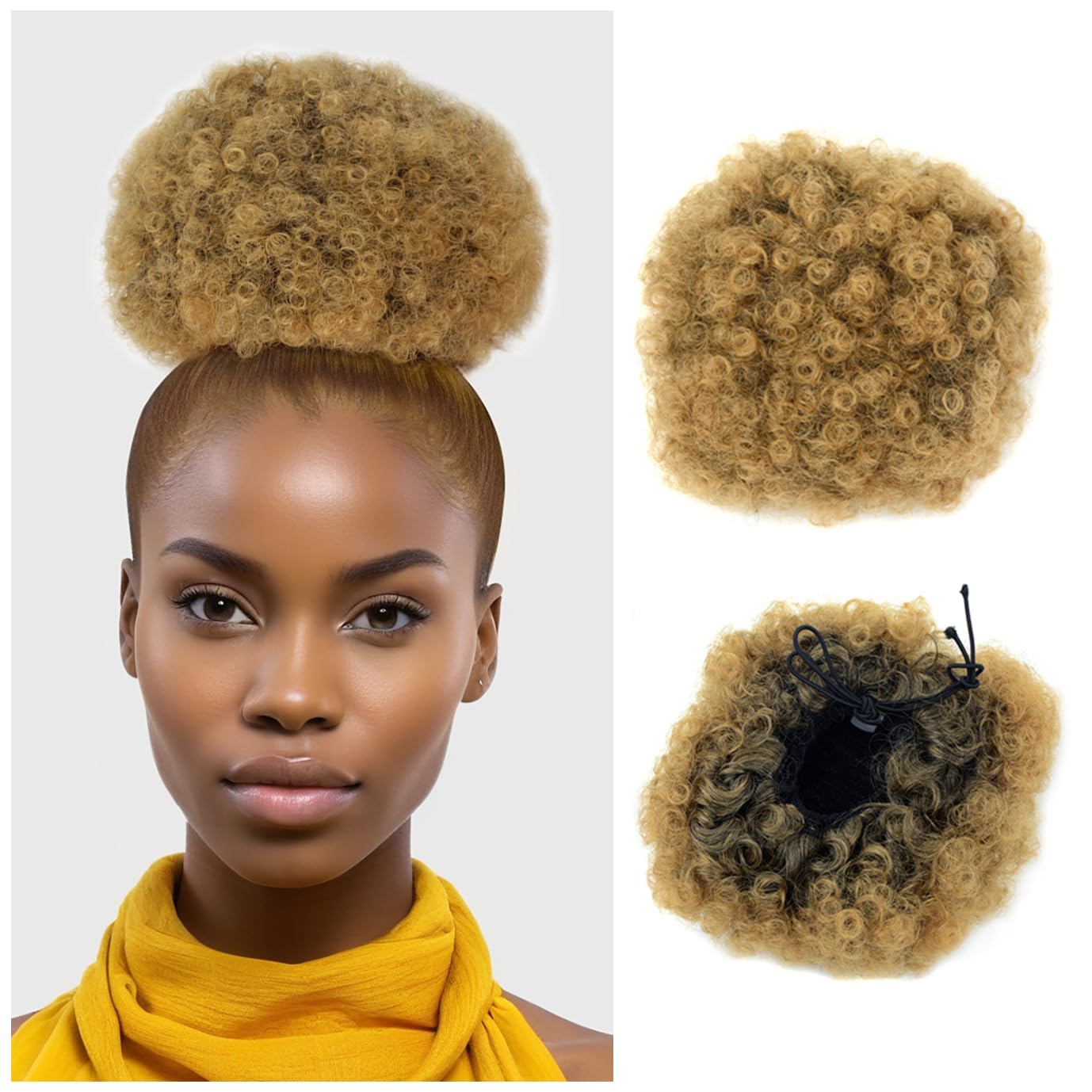 Afro Puff Drawstring Ponytail Extension Short Synthetic Afro Kinky Curly Puff Ponytail for Natural Hair Clip On Kinky Drawstring Curly Ponytail Bun Hairpieces (Large,T1B/27# ) — image 1