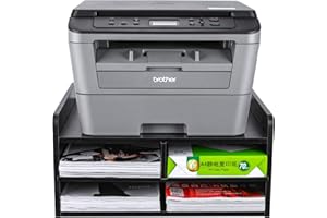 PAG 3 Tier Desktop Printer Stand with Storage, Paper Storage Holder Rack for Desk, Wooden Printer Organization for Home/Office, Black