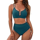 BMJL Womens High Waisted Bikini Sets Modest Tummy Control Swimsuits Cutout Crisscross Ruched Two Piece Bathing Suit