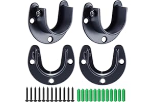 Canomo 4 Packs Heavy Duty Stainless Steel Closet Rod End Supports U-Shaped Closet Pole Sockets Flange Rod Holder with Screws, 1-1/4 Inches Diameter, Black