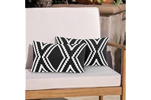 Yaofavo Outdoor Pillow Covers Set of 2, Waterproof Boho Throw Pillow Covers Geometric Pillow Cases for Patio Garden, Black (Black&White-06, 12x20 Inch)