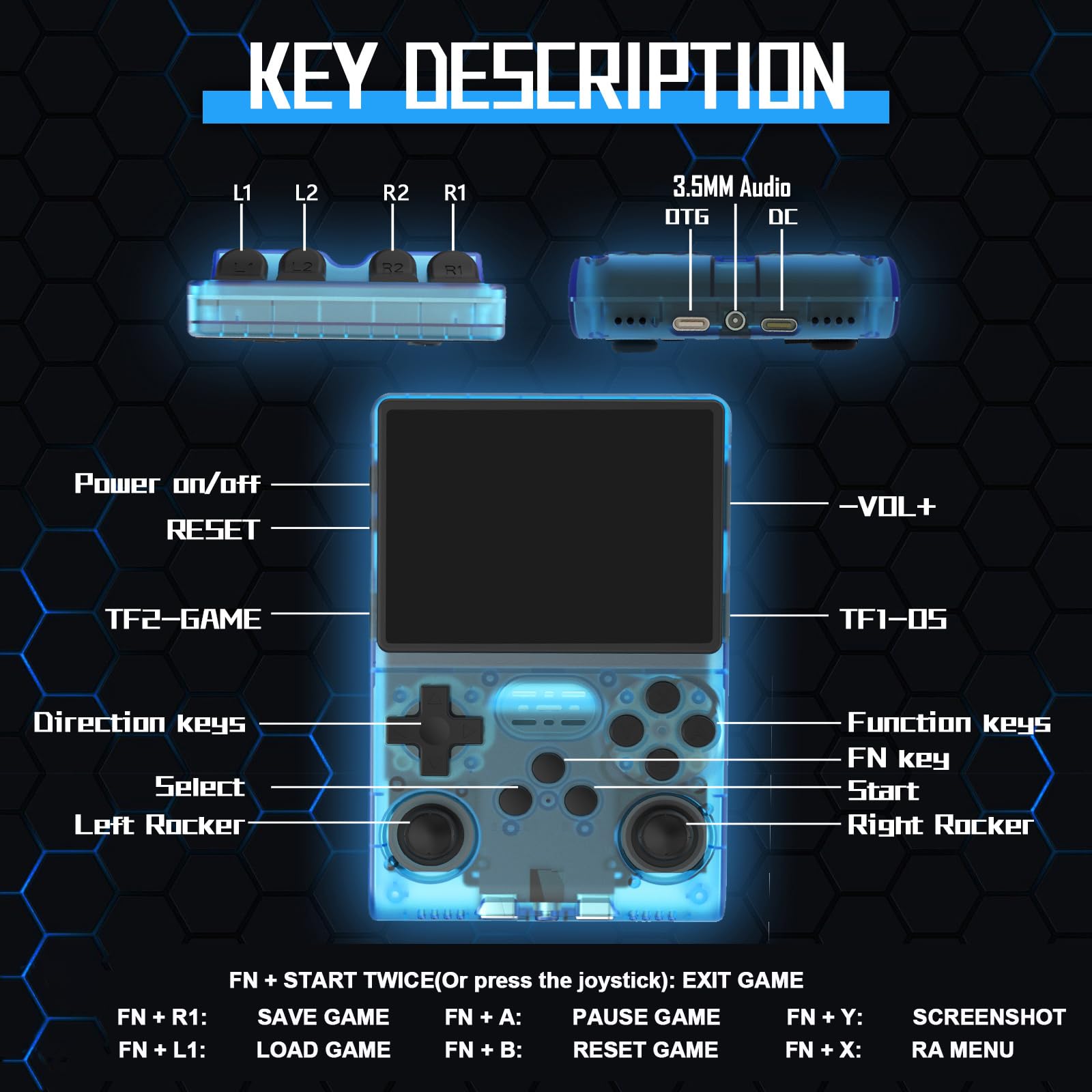 30000 Games in 1 Handheld Game Console R40S PRO 3.5 inch IPS Screen Mini Retro Console 3800mAh Portable Pocket Arcade 45 simulators 256G TF Card