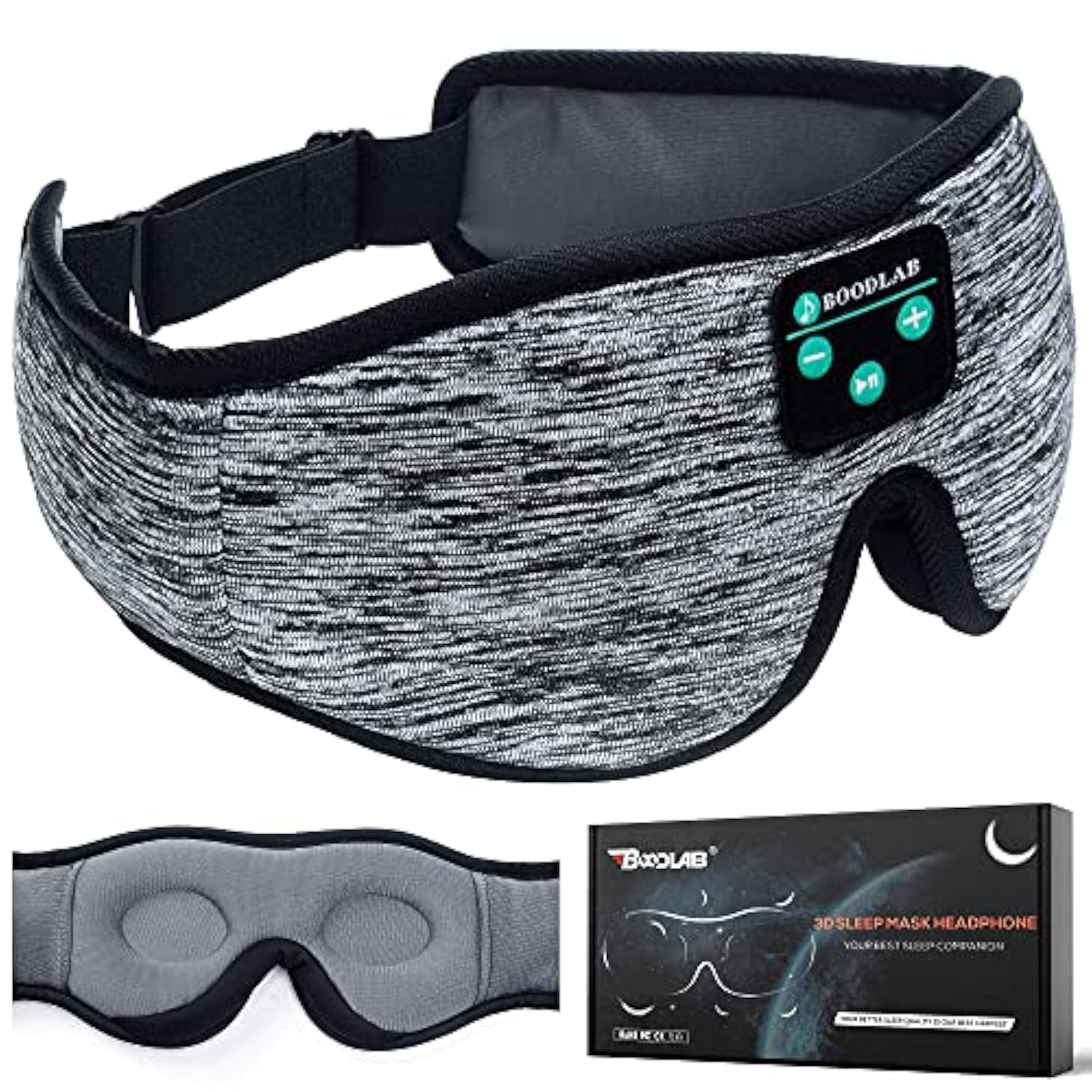 Boodlab Sleep Headphones Bluetooth Sleep Mask, 3D Sleep Eye Mask with Ultra-Thin HD Stereo Speakers Washable Adjustable for Sleeping Side Sleepers, Air Travel,Yoga,Meditation,Holiday — image 1