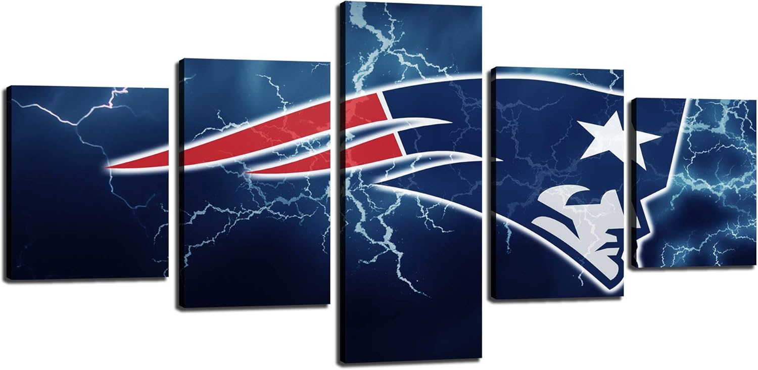 Two J New England Patriots Wall Decor Art Paintings 5 Piece Canvas Picture Artwork Living Room Prints Poster Decoration Wooden Framed Ready To Hang 50 W X 24 H Amazon In Electronics