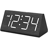 DreamSky Wooden Digital Alarm Clock for Bedroom Living Room, Large Numbers | Electric Desk Clock with USB Port, Loud Alarm for Heavy Sleepers, Adjustable Volume, Dimmer, DST, Wood D&eacute;cor Gifts (Plug-in)