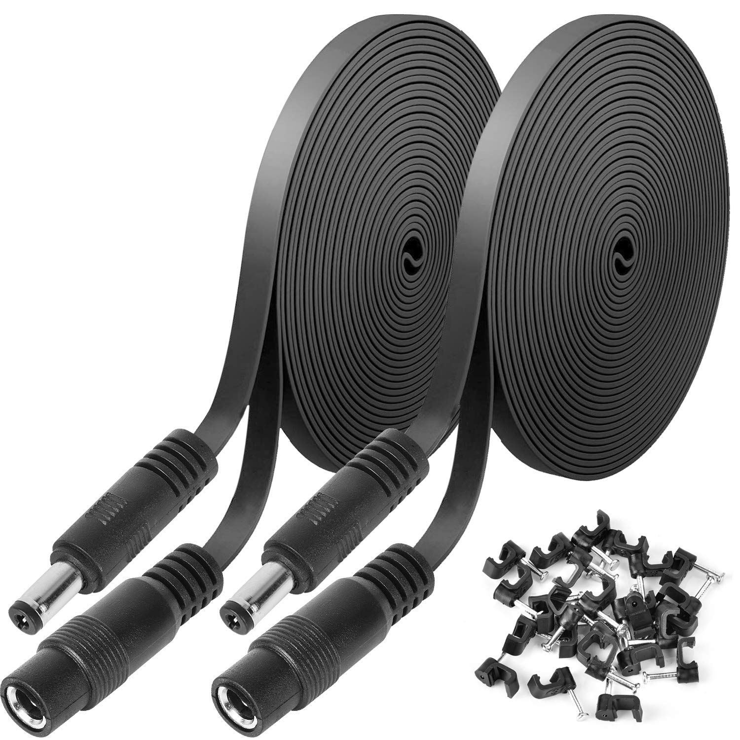 Uogw 2 Pack DC Power Extension Cable 10ft 2.1mm x 5.5mm Compatible with 12V DC Adapter Cord for CCTV IP Camera, LED, Car, Black