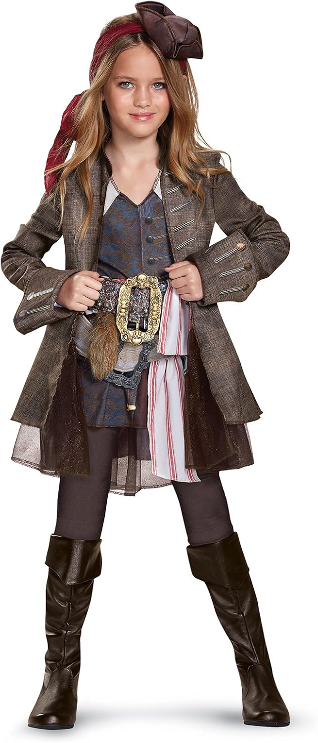 Disguise POTC5 Captain Jack Sparrow Girl Deluxe Costume,Multicolor,Medium (7-8)