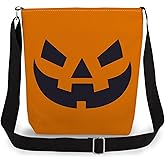 LiuenMgg Pumpkin Face Print Canvas Crossbody Bag, Adjustable Strap Lightweight Purse with Top Zipper & Inner Pocket, Daily Shoulder Bag Halloween Present for Women