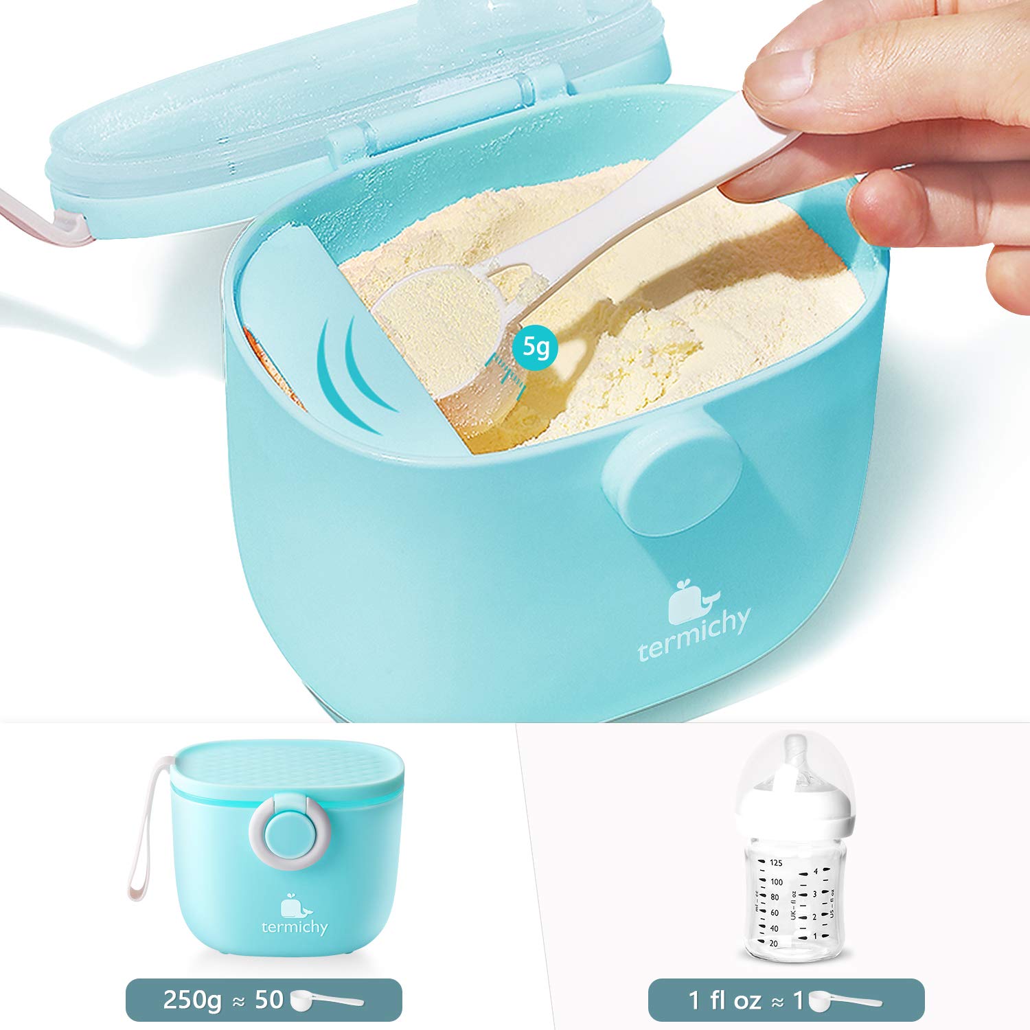 Termichy Baby Formula Dispenser, Portable Milk Powder Dispenser Container with Carry Handle and Scoop for Travel Outdoor Activities with Baby Infant, 500ml (Blue) : Baby