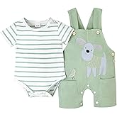 CETEPY Baby Boy Clothes Infant Summer Outfits Short Sleeve Striped Romper Cute Cartoon Dog Overall Pants Set 2pcs 0-18 Months