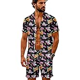 Artsadd 80s 90s Outfit for Men Hawaiian Shirt and Shorts Set Beach Party Outfits