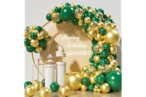 Green and Gold Balloon Arch Kit, ADOINBY 140Pcs Metallic Gold Balloon Emerald Forest Hunter Dark Green Balloon 18 12 10 5 Inch Different Size Balloons for Birthday Anniversary Jungle Party Decorations