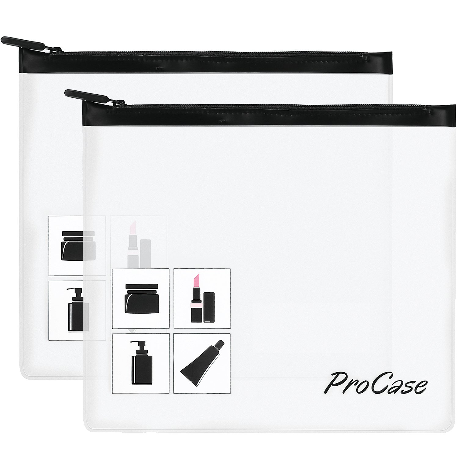 2 Pack ProCase Clear Travel Toiletry Bag TSA Approved, Airport Security Liquids Bag Transparent Wash Bag Large Plastic Cosmetic Makeup Bag for Liquids Cosmetics Electrics Container