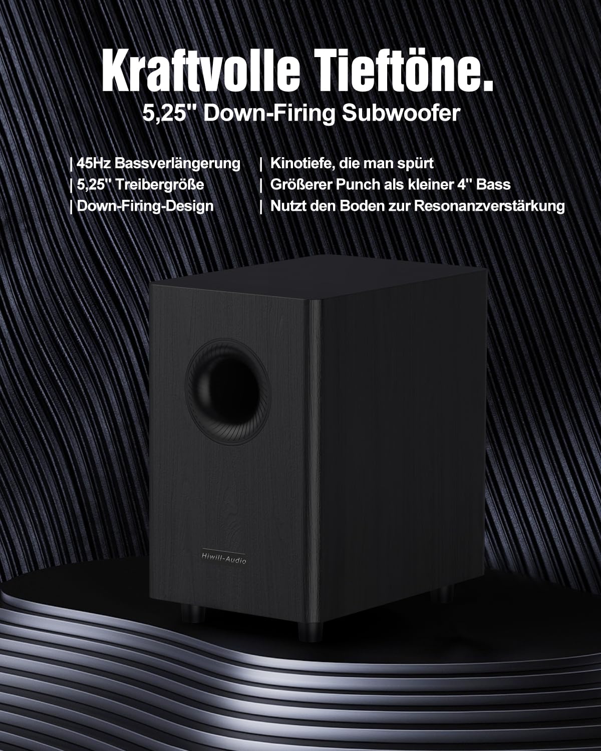 Hiwill-Audio Hölzern 5.1.2CH Soundbar für TV Geräte & kleine Räume, 400W Spitzenleistung, Klarere Stimmen, Virtueller Surround-Sound, 5,25'' Kabel-Subwoofer, ARC/Opt/BT 5.3/AUX, Einfaches Setup, 2026 8