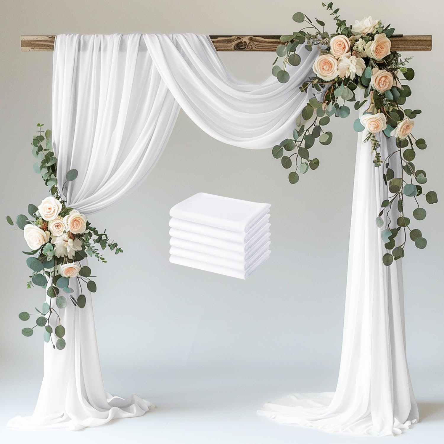 Photo 1 of Wokceer Wedding Arch Draping Fabric 6 Panels 28.7" x 20FT White Sheer Fabric Backdrop Arch Draping for Wedding Ceremony Birthday Party Bridal Shower Decoration
