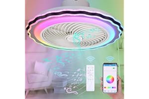 Zvaiuk 20" Bladeless Low Profile Ceiling fans With Lights and Remote, ，Modern Flush Mount Enclosed Ceiling Fan with Smart APP Control Music Speaker, 6 Speed Reversible (Wave White)