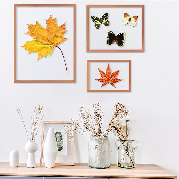 GOLDEN STATE ART, 7 PACK FLOATING FRAMES FOR ONE 11X14, TWO 8X10, AND FOUR 5X7 PICTURES. ALUMINUM PHOTOS FRAME FOR WALL DISPLAY (ROSE GOLD)