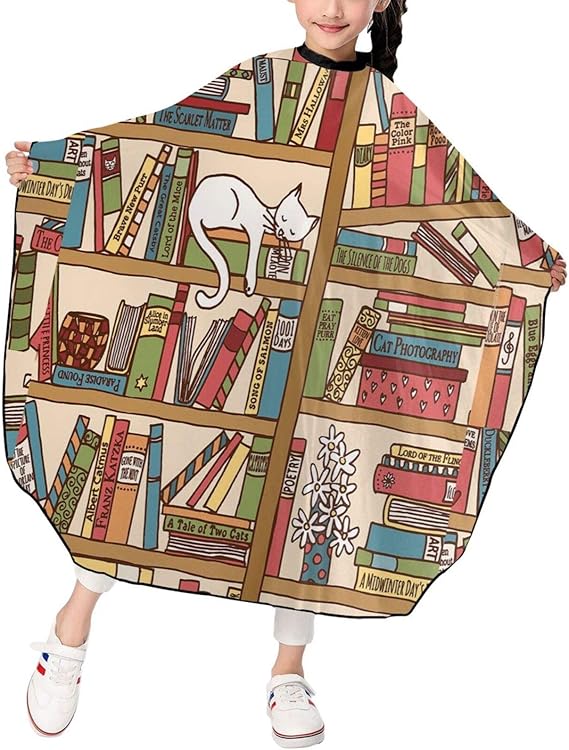 Amazon.com: Kids Haircut Cape, Book Lover Kitty Sleeping ...