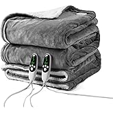 Flannel Electric Blanket King Dual Control, Heated Blanket with 20 Heat & 10 Timer Settings, Auto Shut-Off & Overheat Protection, Machine Washable, ETL Certified, 90x100 in, Gray