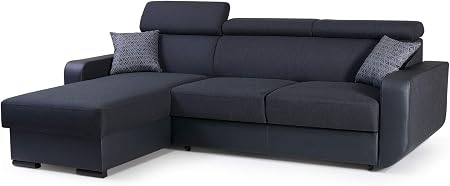 Meublo Canapé Dangle Convertibles 4 Place Tissu Pedro Canapé Dangle Gauche Noir