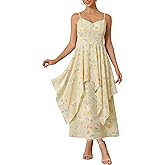 WOMLAYOUT Women's Floral Dress Chiffon Summer Flowy Ruffles Tiered Spaghetti Strap Sundress