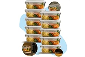 Kit 10 Potes Herméticos de Vidro 640ml Refratário para Forno Ideal para Marmitas e Conservação de Alimentos