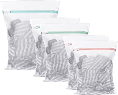 Flintronic Mesh Laundry Bags 5pc Zippered Set for Delicates Bra Lingerie