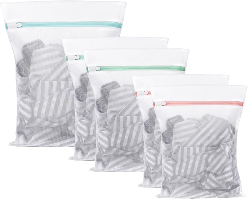 Flintronic Mesh Laundry Bags 5pc Zippered Set for Delicates Bra Lingerie