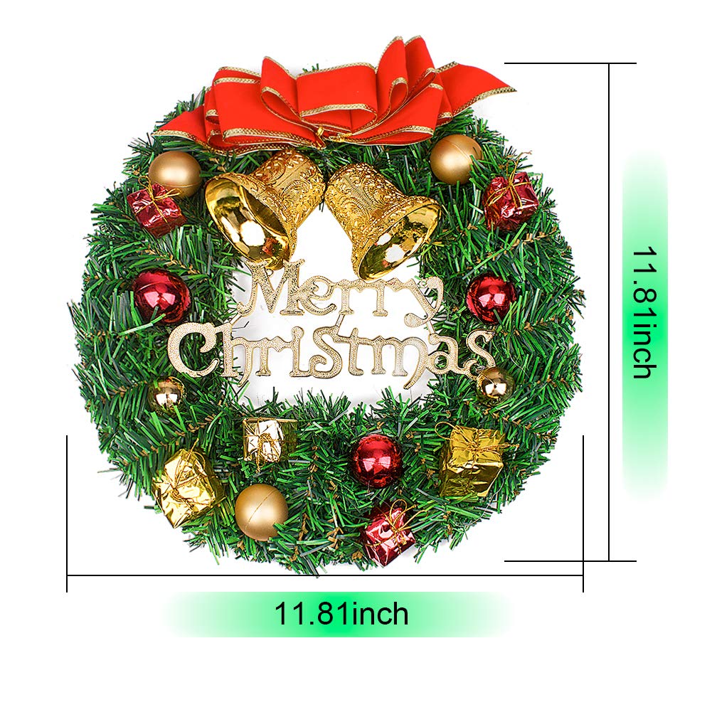 14.57’ inch Christmas Wreaths Simulation Rattan Flower Door Wreath Wall Ornament with “Merry Christmas” Letter and Ball Bells, Christmas Decoration for Your Front Door or Indoor Wall Decor