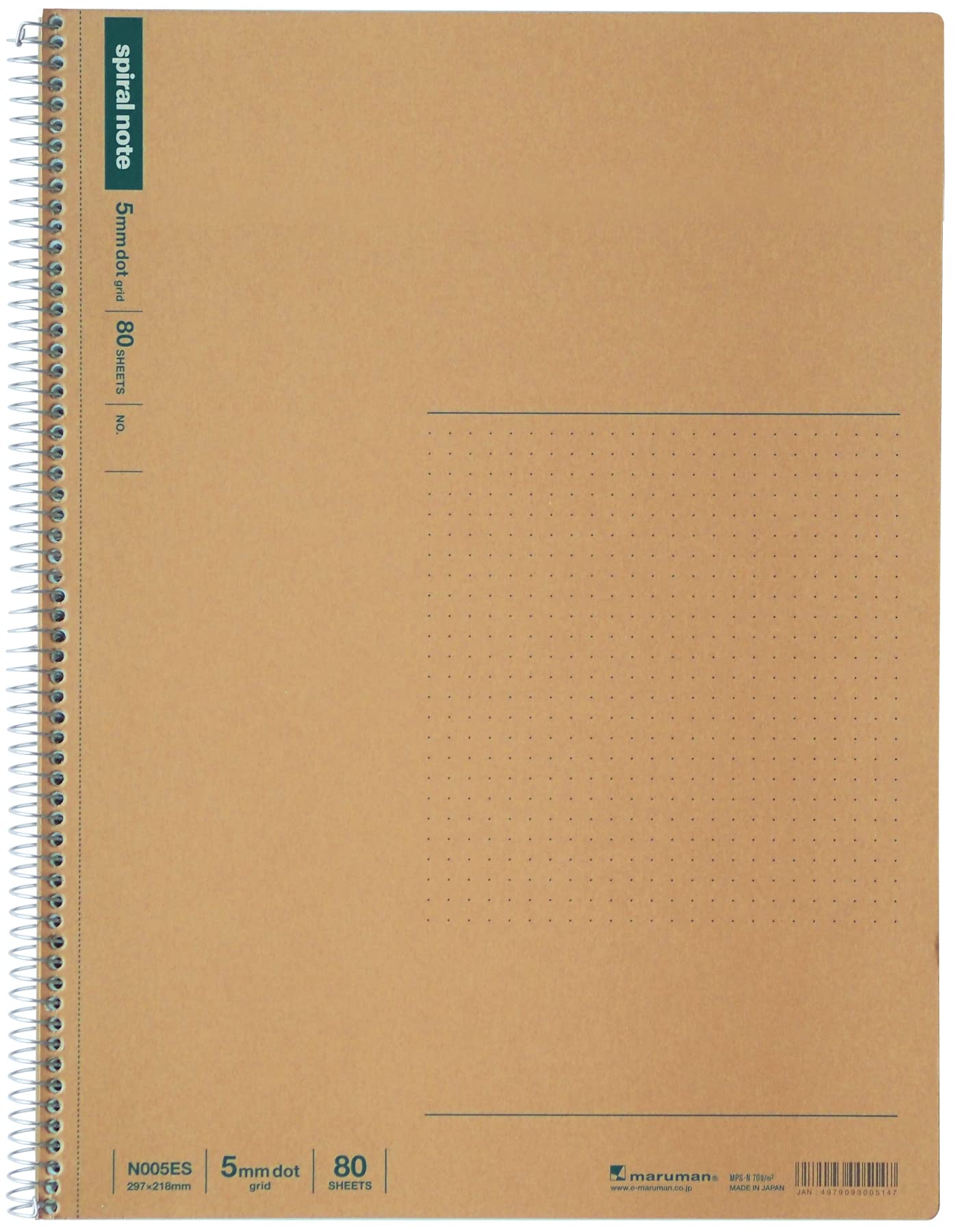 Maruman SPIRAL NOTE BASIC 8.58 x 11.69 inches (A4) after detached, 5mm dot grid, 80 Sheets (N005ES),White