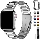 Fullmosa Metal Band Compatible with Apple Watch Bands 45mm 44mm 42mm 46mm 49mm 41mm 40mm 38mm, iWatch Band with Case for Apple Watch Series 11 10 9 8 7 6 5 4 3 2 1 SE3/2/1 Ultra3/2/1 , 42mm 44mm 45mm, Silver