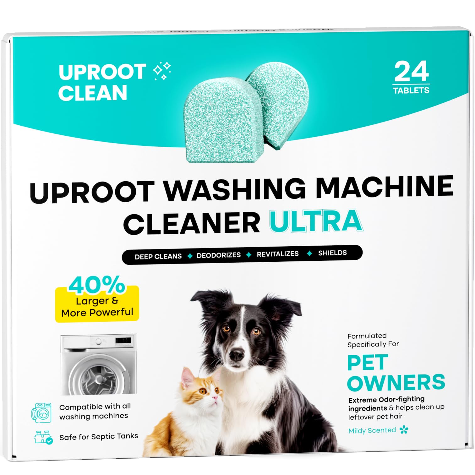 Uproot Clean Washing Machine Cleaning Tablets Ultra 40% Stronger, 24 Pack