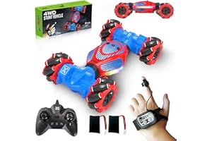 DOVQISK Remote Control Car - RC Drift Car for Boys Age 8-12, Gesture Sensing RC Stunt Cars 4WD Hot Wheels Cars Toy for Kids 4 5 6 7 8 9 10 Year Old Boy Birthday (Red-Blue)