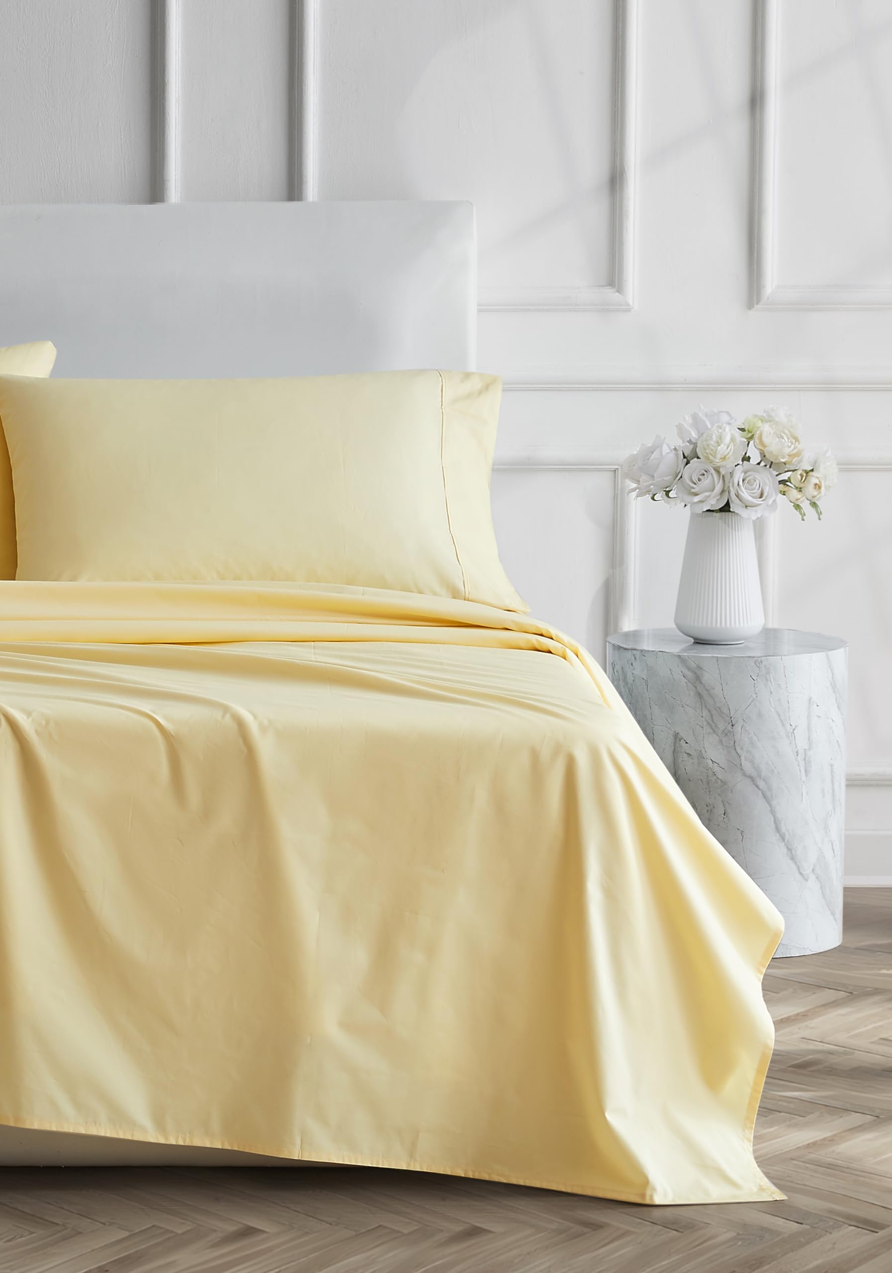 Photo 1 of Linen Closet Luxury Cotton 400 Thread Count Ultimate Cotton Percale 4-Piece Sheet Set, Full, Lt Yellow
