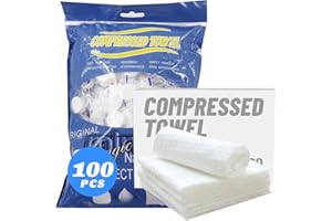 HI FINE CARE 100 Pcs Mini Compressed Towels, Disposable Face Compressed Towel, Compressed Hand Wipe, Camping towel, Portable Compressed Coin Tissue for Travel/Home/Outdoor Activities (Individual packaging)