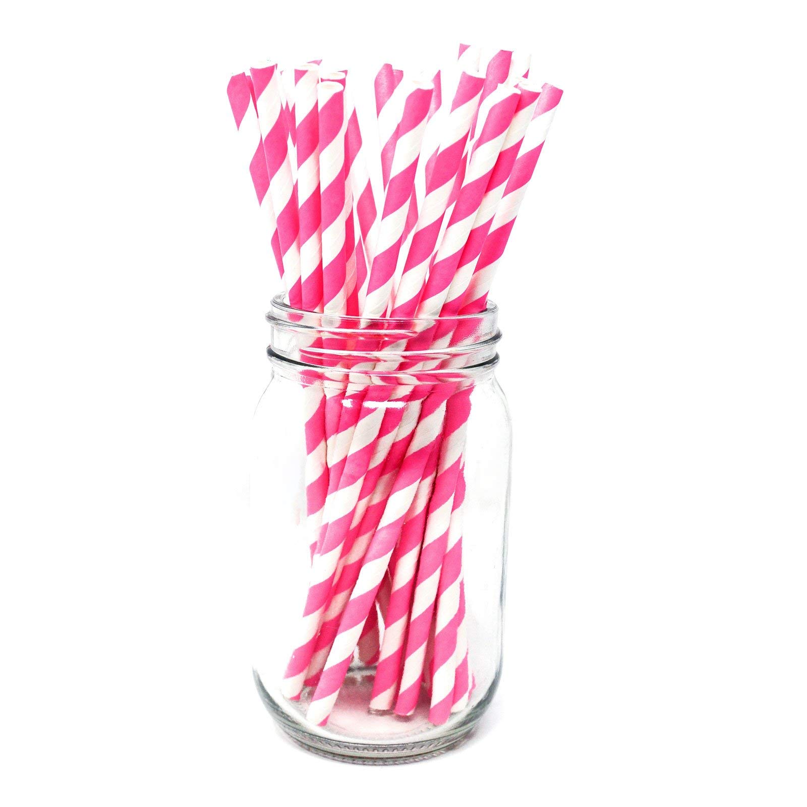 Picture Perfect Party Paper Drinking Straws [Pack of 25] Striped Birthday Parties, Weddings, Christmas Decorations, Valentines Tableware (Hot Pink Stripes)