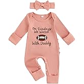 MERSARIPHY Infant Baby Boy Girl Football Outfit On Sundays We Watch Football With Daddy Football Season Romper Jumpsuit + Hat