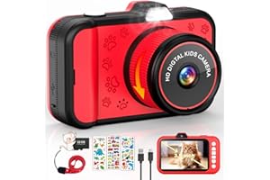 Uffylle Kids Camera, 1080P 48MP Front Selfie Toddler Camera, 3.5 inch Big Screen Toy Camera, 10X Zoom in Chritmas Birthday Gift Cameras for Kids Boys Girl Age 2 3 4 5 6 7 8 9 10 11 12, Red