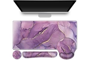 ToLuLu Desk Mat, XXL Large Mouse Pad Wrist Support Set，4 in1 Gaming Mousepad Desk Pad+ Ergonomic Mouse Pad with Wrist Rest + Keyboard Wrist Rest+Coaster for Women Home Office Computer, Purple Marble