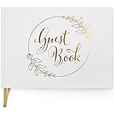 LotFancy Wedding Guest Book, 10x8’’ Sign in Book, Polaroid Guest Book with 128 Pages, Gold Foil Hardcover, Guestbook for Wedd