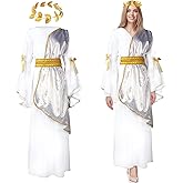 Geyoga 2 Pcs Greek Goddess Costume Toga Costume Women Halloween Greek Dress with Roman Crown Leaf Wreath