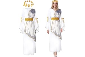 Geyoga 2 Pcs Greek Goddess Costume Toga Costume Women Halloween Greek Dress with Roman Crown Leaf Wreath