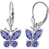 14k Solid White Gold Butterfly Earrings with Natural Tanzanites