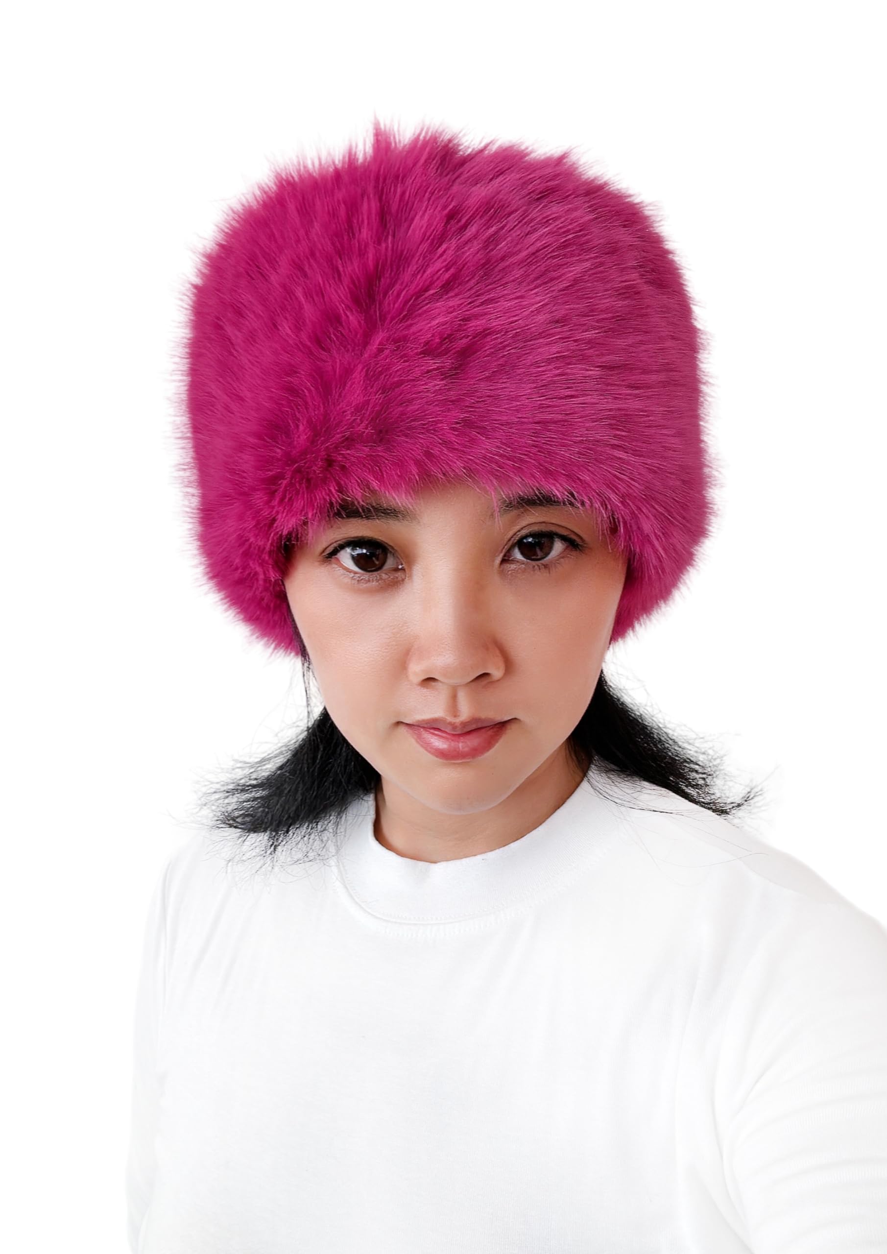 Lina & Lily Women's Winter Headband Head Ear Warmer Long Pile Faux Fur (Dark Pink)