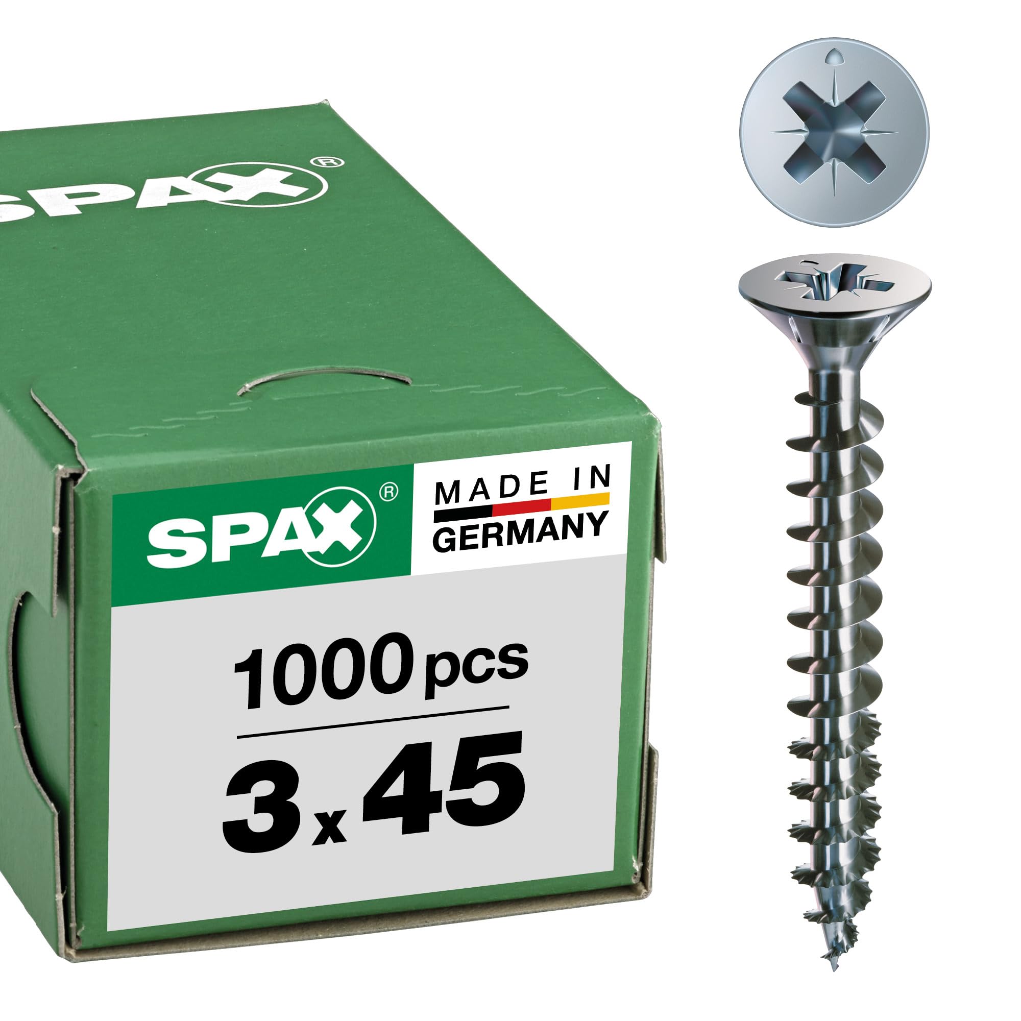 Spax – Universal Screw Countersunk Head Phillips Z 4Cut Full Thread Galvanised Blank A2J – 1081010350123, 0/1030/001/3,0/45/ /01 — image 1