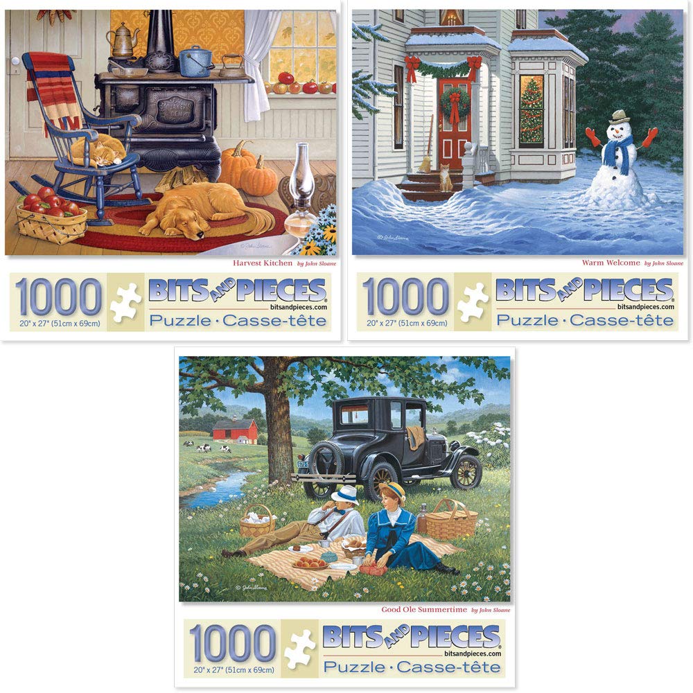 Bits and Pieces - Value Set of Three (3) 1000 Piece Jigsaw Puzzles for Adults - Each Puzzle Measures 20" x 27" - Changing Seasons Jigsaws by Artist John Sloane