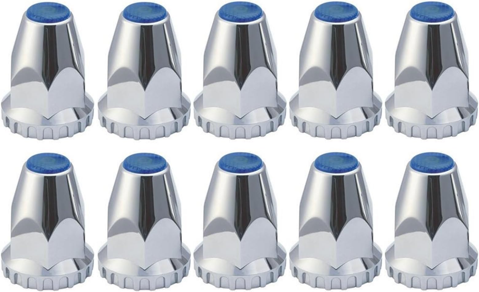 10 Chrome ABS Lug Nut Covers with Flanges and Blue Reflectors 33mm
